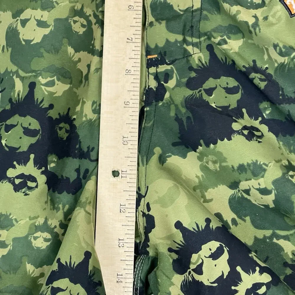 Live Mechanics Board Short Mens 36 Green Camo Lion Print Cargo‎ Drawstring Waist